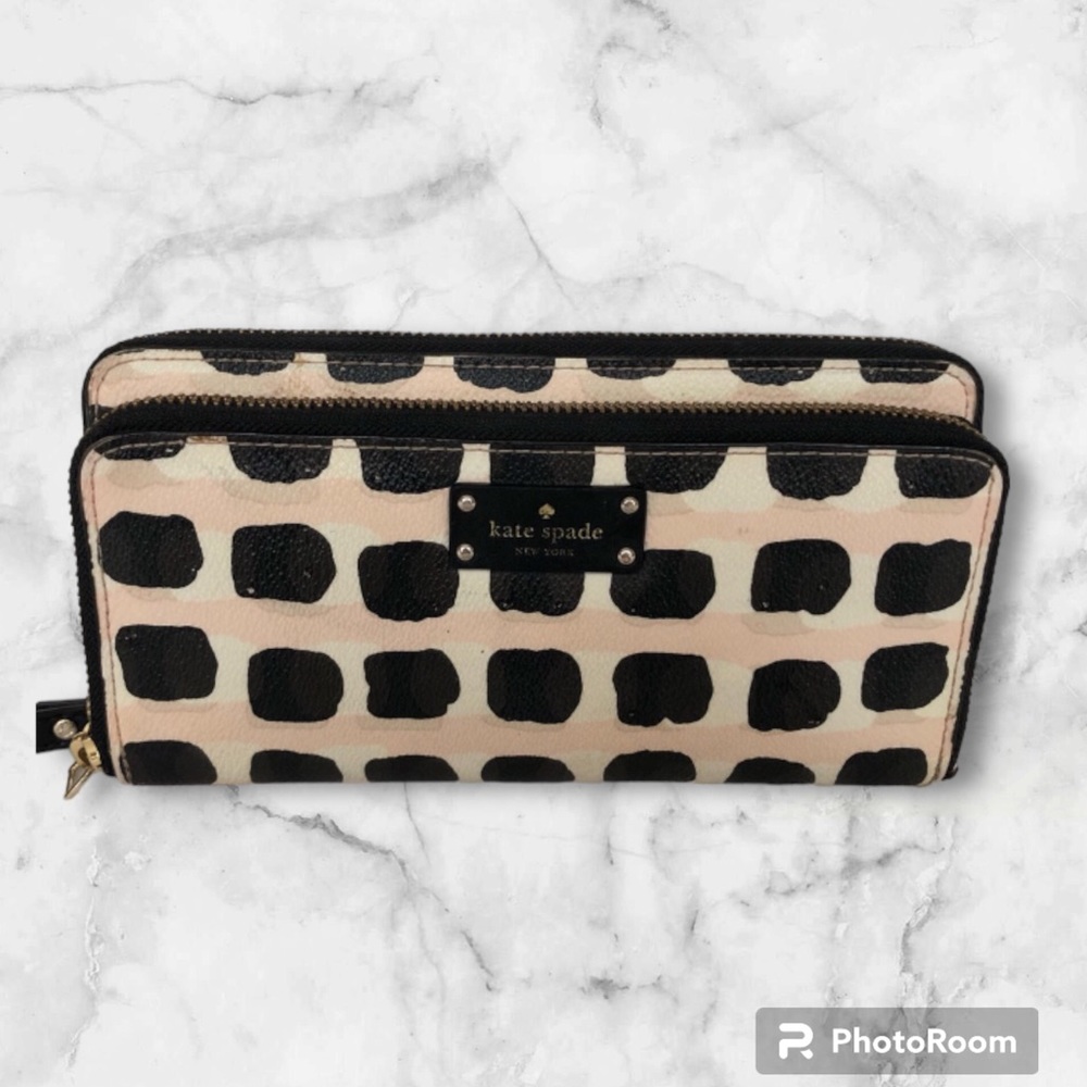 KATE SPADE Wallet Double Zip Grove Street Anita Island Pink Tan Black GUC